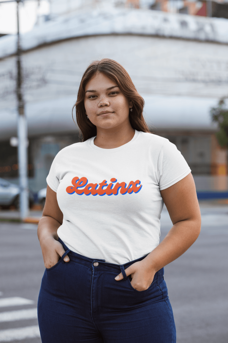 latinx latina plus size t shirt mockup of a serious woman with freckles 768x1152