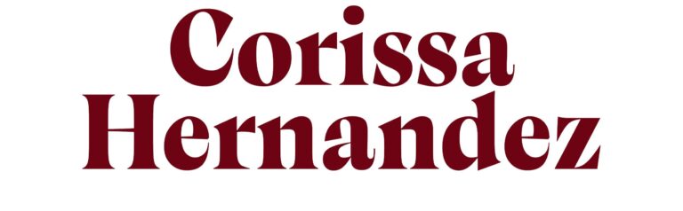 Corissa Hernandez Logo Stacked Dark Red 768x238